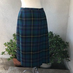 Vintage hunter green plaid wool wrap skirt S